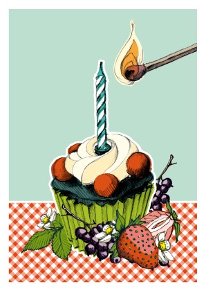 IL0101 Happy Birthday Muffin 3 Geburtstag illi Postkarte