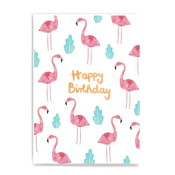Postkarte Happy Birthday (Flamingo) Frau Ottilie