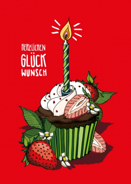 IL0277 Edila Erdbeeren Muffin Geburtstag Glückwunsch Postkarte illi Nürnberg