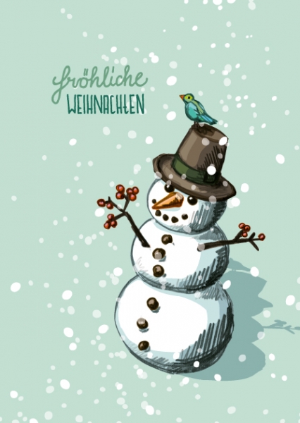 ILX0034 Bonom Schneemann fröhliche Weihnachten Schnee Postkarte illi Nürnberg