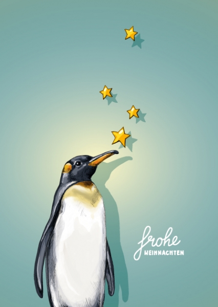 ILX0076 Toppi Pinguin Postkarte illi Nürnberg frohe Weihnachten Sterne