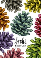 IL0136 Tannenzapfen bunt frohe Weihnachten illi Postkarte IL0136 Tannenzapfen bunt frohe Weihnachten illi Postkarte