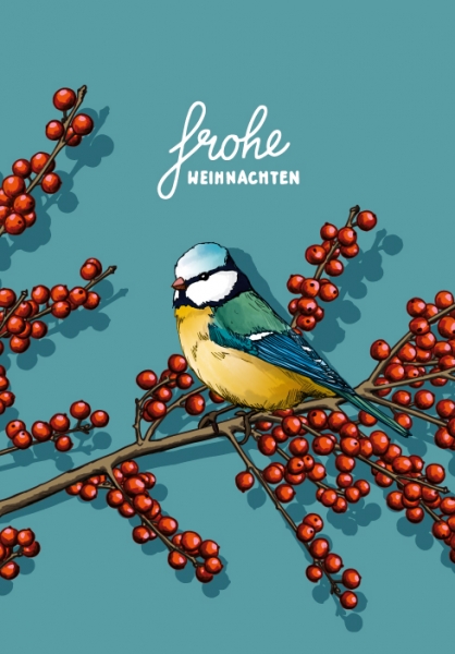 ILX9007 Tillnevo Vogel Beeren frohe Weihnachten Klappkarte illi Nürnberg