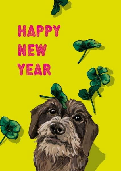 ILX0103 Hund Nuno Happy New Year Postkarte Nürnberg