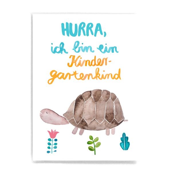 Postkarte Hurra, ich bin ein Kindergartenkind Schildkröte Frau Ottilie