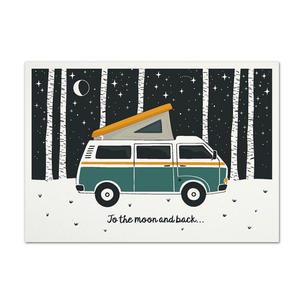 Postkarte 'To the moon and back...' Tell Me Berlin Camper Liebe Birken