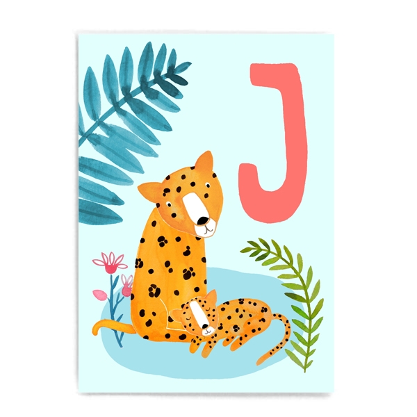 ABC-Karte - J wie Jaguar / J is for Jaguar (deutsch/englisch) Frau Ottilie
