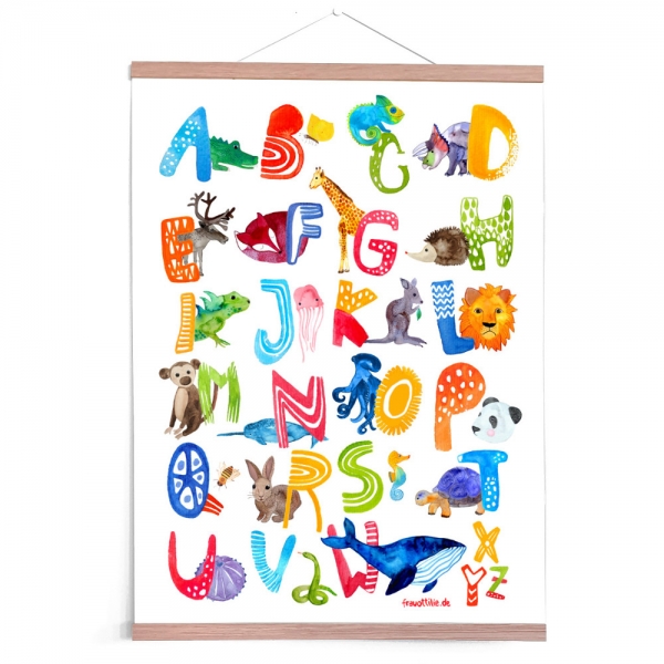 Frau Ottilie ABC Poster (Animals/Englisch) Tiere Kunterbunt