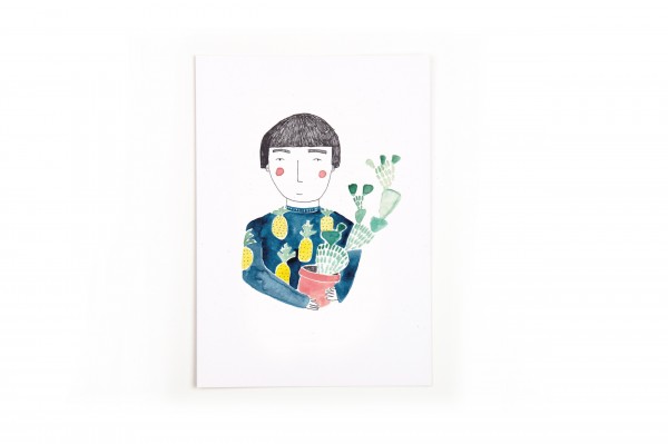 Gretas Schwester Postkarte Junge mit Kaktus