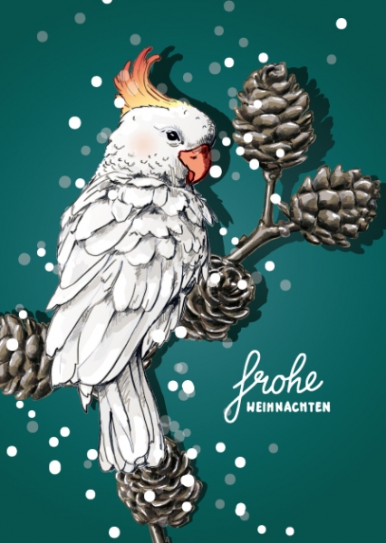 ILX0055 Papuka frohe Weihnachten Vogel Nürnberg Postkarte