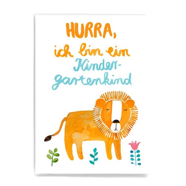 Postkarte Hurra, ich bin ein Kindergartenkind Löwe Frau Ottilie