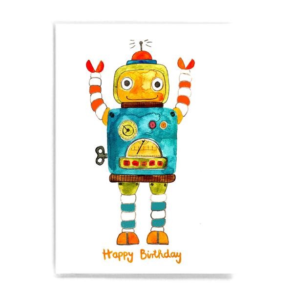 Frau Ottilie Geburtstag Postkarte Roboter Happy Birthday