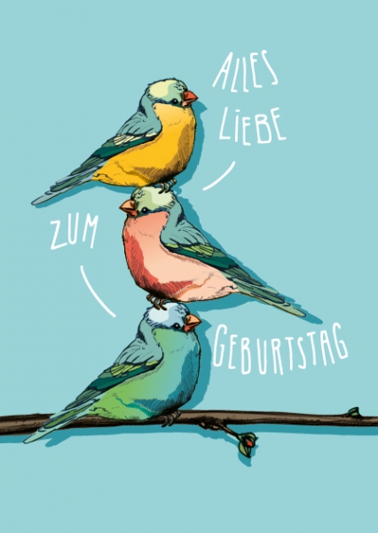 IL0339 Lin Lu und Ta Alles Liebe zum Geburtstag Vögel Nürnberg Postkarte