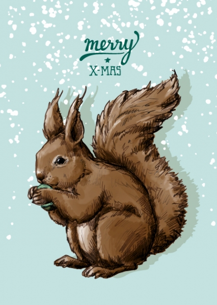 ILX0005 Eichhörnchen Tendo Merry X-Mas Weihnachten illi Postkarte