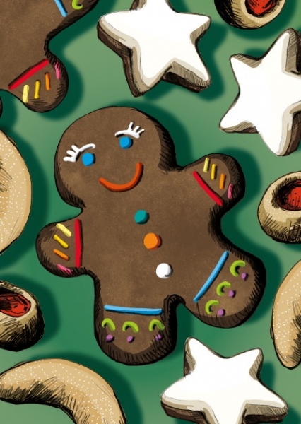 ILX0100 Moggi Christmas Plätzchen Weihnachten Postkarte Nürnberg