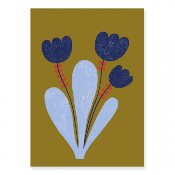 Karin Lindeskov 24 Flower Blue+Red Blume Postkarte