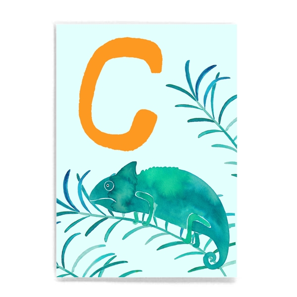 ABC-Karte C wie Chamäleon / C is for Chameleon (deutsch/englisch) Frau Ottilie