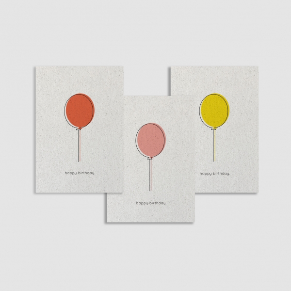 Postkartenset happy birthday. von sveeka aus Graspapier Luftballon Geburtstag 3 Stück