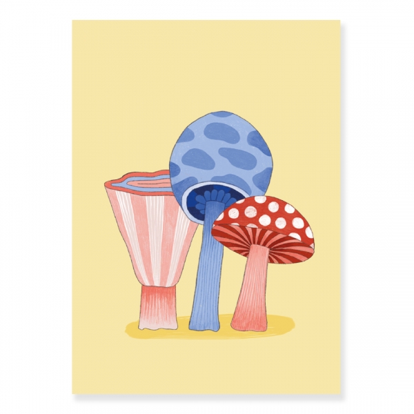 Karin Lindeskov 28 Mushroom Friends 1 Pilze Postkarte