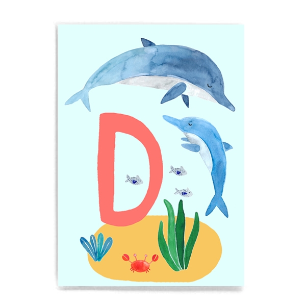 ABC-Karte - D wie Delphin / D is for Dolphin (deutsch/englisch) Frau Ottilie