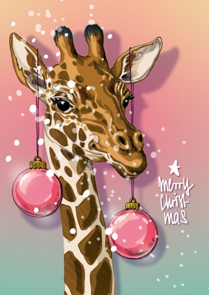 ILX0114 Giraffe Rubi illi Postkarte Nürnberg frohe Weihnachten Merry Christmas