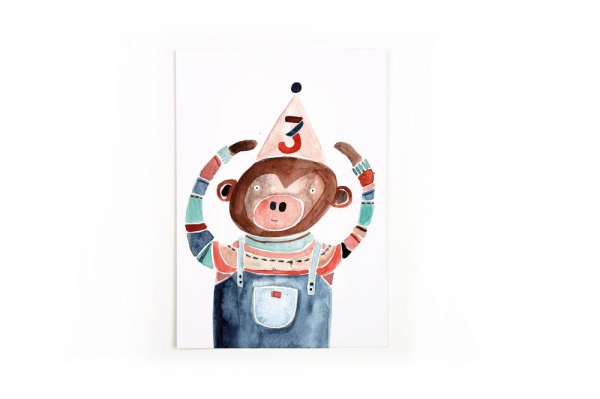 Gretas Schwester Postkarte Drei dritter Geburtstag drei Jahre 3 Affe