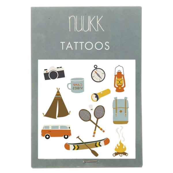 Tattoos - Camping nuukk Foto Lampe Rucksack Zelt Bus Feuer Kanu