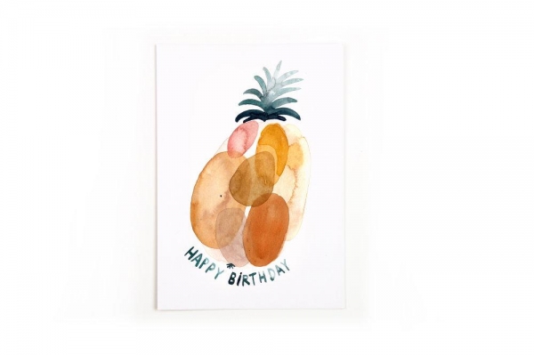 Gretas Schwester Postkarte Happy Birthday Ananas Geburtstag