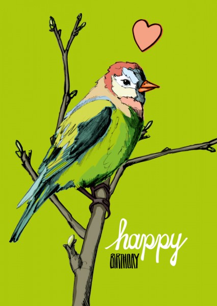 IL0190 Nanette happy Birthday Vogel illi Postkarte