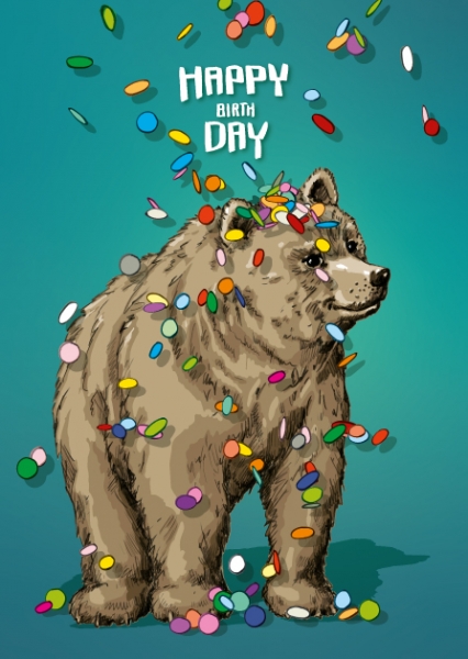 IL0373 Pranu Happy Birthday Bär Konfetti Geburtstag illi Nürnberg Postkarte