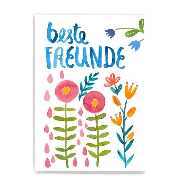 Postkarte beste Freunde Frau Ottilie Blumen