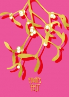 ILGX007 Misana Goldprägung Frohes Fest Mistel Weihnachten Postkarte illi Nürnberg  ILGX007 Misana Goldprägung Frohes Fest Mistel Weihnachten Postkarte illi Nürnberg