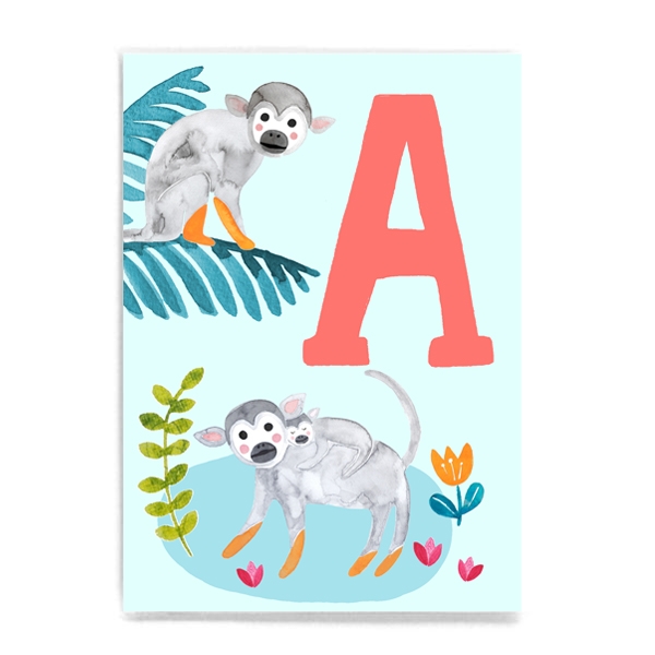 ABC-Karte - A wie Affe (deutsch) Frau Ottilie