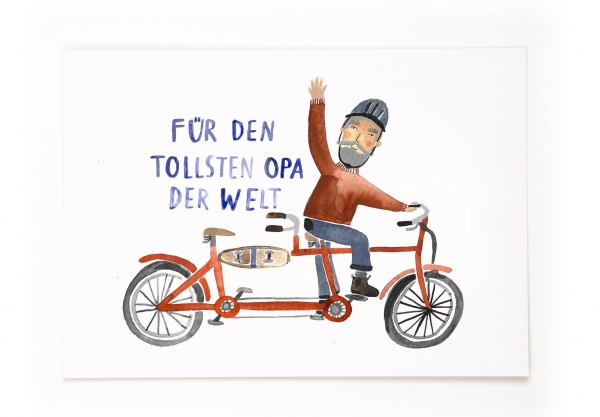 Gretas Schwester Postkarte Für den tollsten Opa der Welt Fahrrad