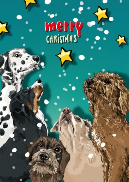 ILX0096 Bam Merry Christmas Weihnachten Hunde Postkarte Nürnberg