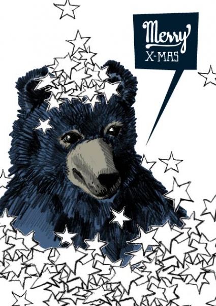 IL0144 Bär Fred Merry X-Mas Weihnachten illi Postkarte