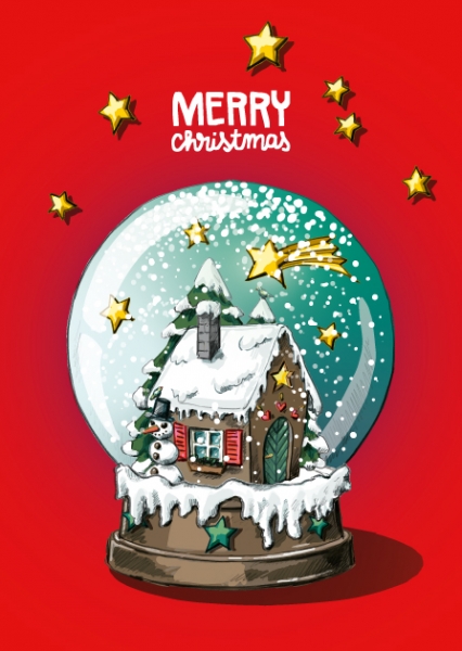 ILX0047 Julpilko Merry Christmas Weihnachten Schnee Kugel Sterne Nürnberg Postkarte
