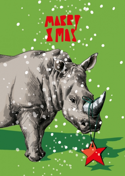 ILX0022 Nashorn Timbo Merry X Mas Weihnachten illi Postkarte Nürnberg