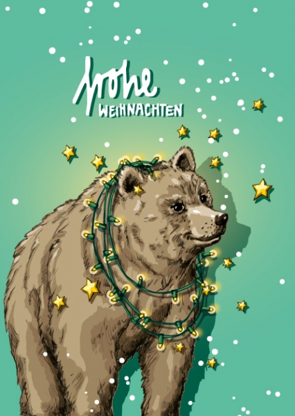 ILX0049 Bemut frohe Weihnachten Bär Sterne Nürnberg Postkarte