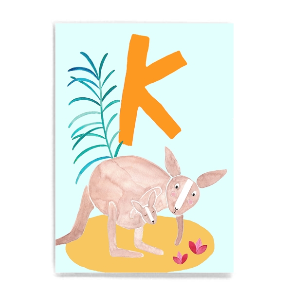 ABC-Karte - K wie Känguru / K is for Kangaroo (deutsch/englisch) Frau Ottilie