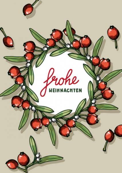 ILX0039 Biba frohe Weihnachten Kranz Beeren illi Nürnberg Postkarte