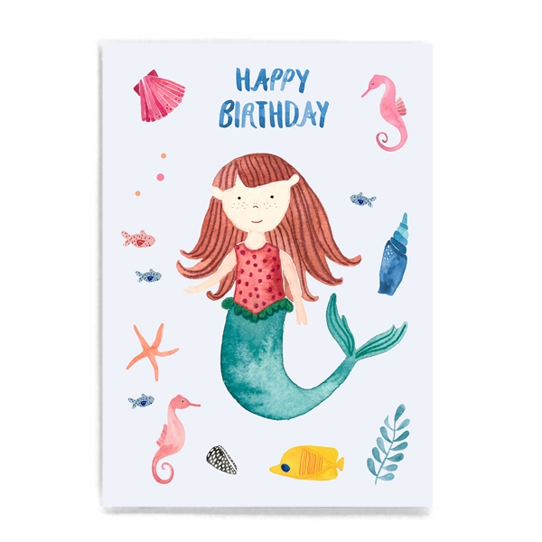 Postkarte Happy Birthday (Meeresmädchen) Meerjungfrau Frau Ottilie